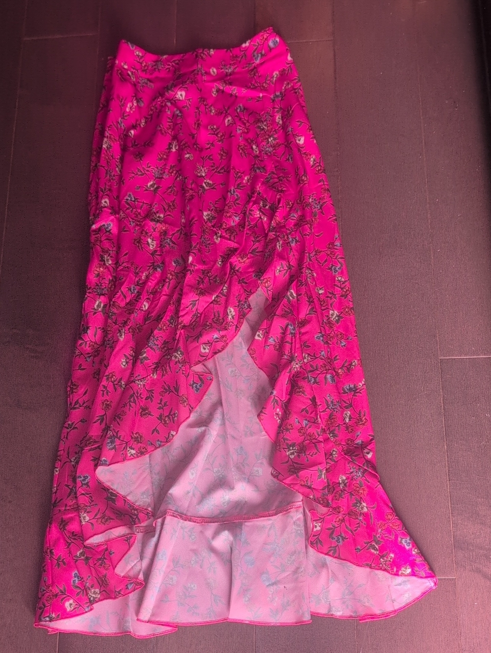 Women’s Fuchsia Floral Ruffle Maxi Skirt